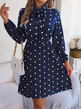 Load image into Gallery viewer, Polka Dot Tie Neck Pleated Dress
