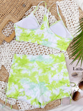 Load image into Gallery viewer, Tie-Dye Spaghetti Strap Top and Drawstring Shorts Swim Set
