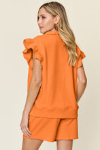 Load image into Gallery viewer, Double Take Full Size Texture Flounce Sleeve Top and Drawstring Shorts Set
