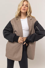 Load image into Gallery viewer, HYFVE Herringbone Mixed Media Contrast Long Sleeve Blazer

