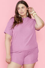 Load image into Gallery viewer, Plus Size Round Neck Short Sleeve Top and Shorts Set
