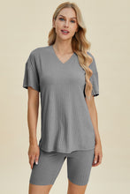 Load image into Gallery viewer, Basic Bae Full Size Ribbed V-Neck Short Sleeve Top and Shorts Set
