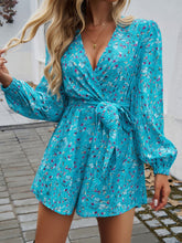 Load image into Gallery viewer, Tied Surplice Long Sleeve Romper
