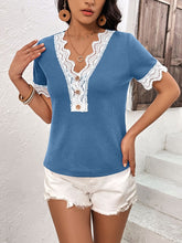 Load image into Gallery viewer, Lace Detail V-Neck Short Sleeve T-Shirt
