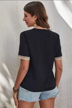 Load image into Gallery viewer, Full Size Lace Detail V-Neck Short Sleeve Blouse
