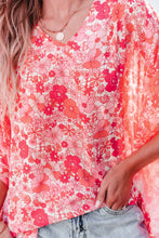 Load image into Gallery viewer, Pink Boho Floral V Neck Kimono Style Blouse
