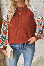 Load image into Gallery viewer, Cinnamon Floral Patchwork Long Sleeve Ribbed Blouse
