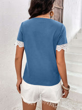 Load image into Gallery viewer, Lace Detail V-Neck Short Sleeve T-Shirt
