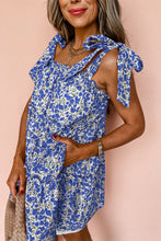 Load image into Gallery viewer, Blue Rose Floral Knotted Straps Tiered Babydoll Dress
