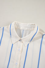 Load image into Gallery viewer, Sky Blue Stripe Drop Shoulder Bubble Sleeve Loose Shirt
