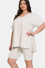 Load image into Gallery viewer, Zenana Full Size V-Neck Short Sleeve Slit T-Shirt and Shorts Set
