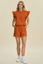 Load image into Gallery viewer, Double Take Full Size Texture Round Neck Ruffle Sleeve Top and Shorts Set
