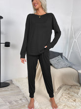 Load image into Gallery viewer, Shiny Round Neck Top and Drawstring Pants Lounge Set
