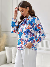 Load image into Gallery viewer, Floral Tie Neck Long Sleeve Blouse
