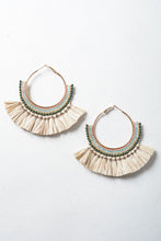 Load image into Gallery viewer, Natural Bead and Raffia Fan Hoop Earrings
