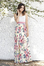 Load image into Gallery viewer, Plus Yellow Floral Grey Stripe Top Maxi Dress
