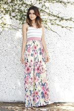 Load image into Gallery viewer, Plus Yellow Floral Grey Stripe Top Maxi Dress
