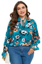 Load image into Gallery viewer, Womens Plus Size - Sky Blue Floral Print V Neck Blouse - Sizes 1X-3X
