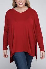 Load image into Gallery viewer, Plus Dolman Sleeve V-Neck Side Slit Hi-Low Hem Top
