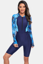 Load image into Gallery viewer, Printed Half Zip Long Sleeve One-Piece Swimwear
