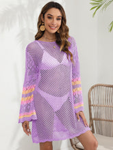 Load image into Gallery viewer, Openwork Contrast Long Sleeve Cover-Up
