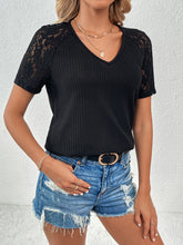 Load image into Gallery viewer, Lace Detail V-Neck Short Sleeve T-Shirt
