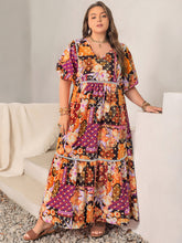 Load image into Gallery viewer, Plus Size Printed V-Neck Half Sleeve Maxi Dress
