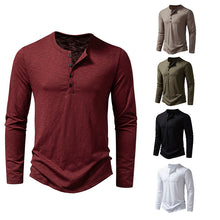 Load image into Gallery viewer, Men&#39;s Long-sleeved Fashion Casual Solid Color Pullover Button T-Shirt Top
