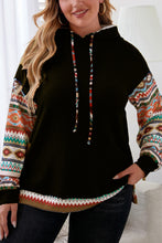 Load image into Gallery viewer, Plus Size Waffle-Knit Geometric Dropped Shoulder Hoodie
