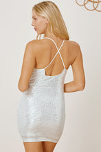 Load image into Gallery viewer, Sequin Spaghetti Strap Mini Wrap Dress
