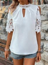 Load image into Gallery viewer, Lace Mock Neck Cold Shoulder Blouse
