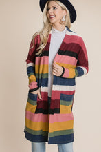 Load image into Gallery viewer, BOMBOM Color Block Striped Open Front Cardigan
