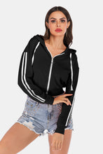 Load image into Gallery viewer, Side Stripe Drawstring Cropped Hooded Jacket
