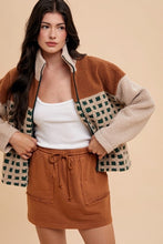 Load image into Gallery viewer, Annie Wear Plaid Zip Up Drop Shoulder Sherpa Jacket
