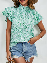 Load image into Gallery viewer, Ditsy Floral Mock Neck Flounce Sleeve Blouse
