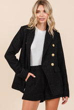 Load image into Gallery viewer, Mittoshop Plaid Texture Double-Breasted Long Sleeve Blazer
