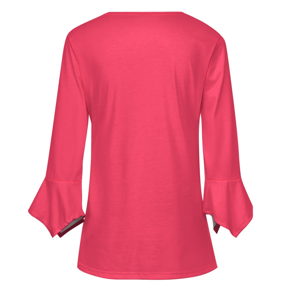 Ti Amo I love you - Exclusive Brand  - Radical Red - Women's Ruffled Petal Sleeve Top - Sizes S-5XL