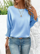 Load image into Gallery viewer, Smocked Round Neck Three-Quarter Sleeve Blouse
