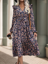 Load image into Gallery viewer, Printed Surplice Long Sleeve Midi Dress
