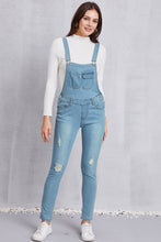 Load image into Gallery viewer, Distressed Washed Denim Overalls with Pockets
