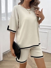 Load image into Gallery viewer, Contrast Trim Round Neck Top and Shorts Set
