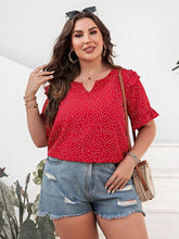 Load image into Gallery viewer, Plus Size Polka Dot Notched Flounce Sleeve Blouse
