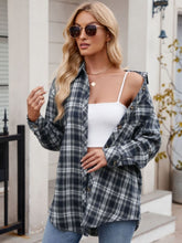 Load image into Gallery viewer, Pocketed Plaid Collared Neck Long Sleeve Shirt
