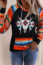 Load image into Gallery viewer, Multicolor Western Steer Head Aztec Serape Patchwork Pocketed Hoodie
