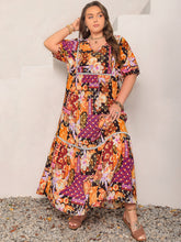 Load image into Gallery viewer, Plus Size Printed V-Neck Half Sleeve Maxi Dress
