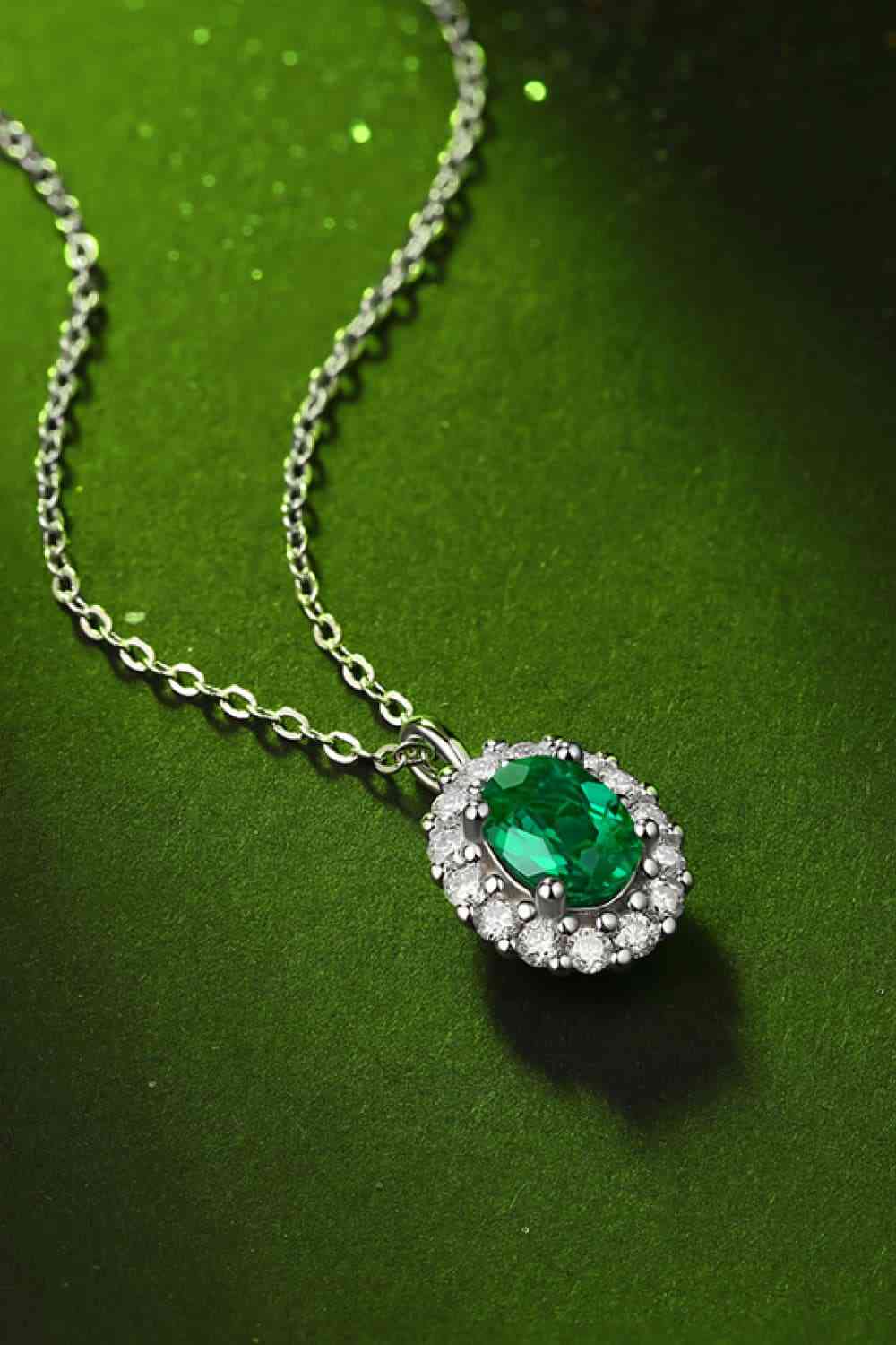 1.5 Carat Lab-Grown Emerald 925 Sterling Silver Necklace Ti Amo I love you