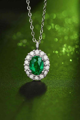 1.5 Carat Lab-Grown Emerald 925 Sterling Silver Necklace Ti Amo I love you