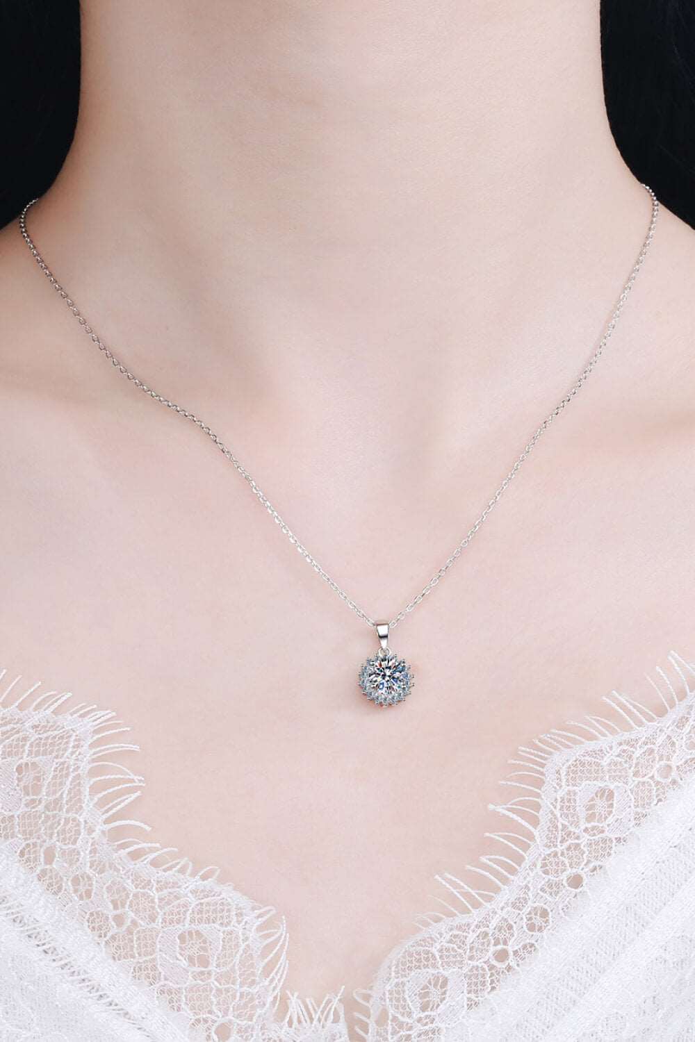 1 Carat - 925 Sterling Silver Moissanite Pendant Necklace Ti Amo I love you