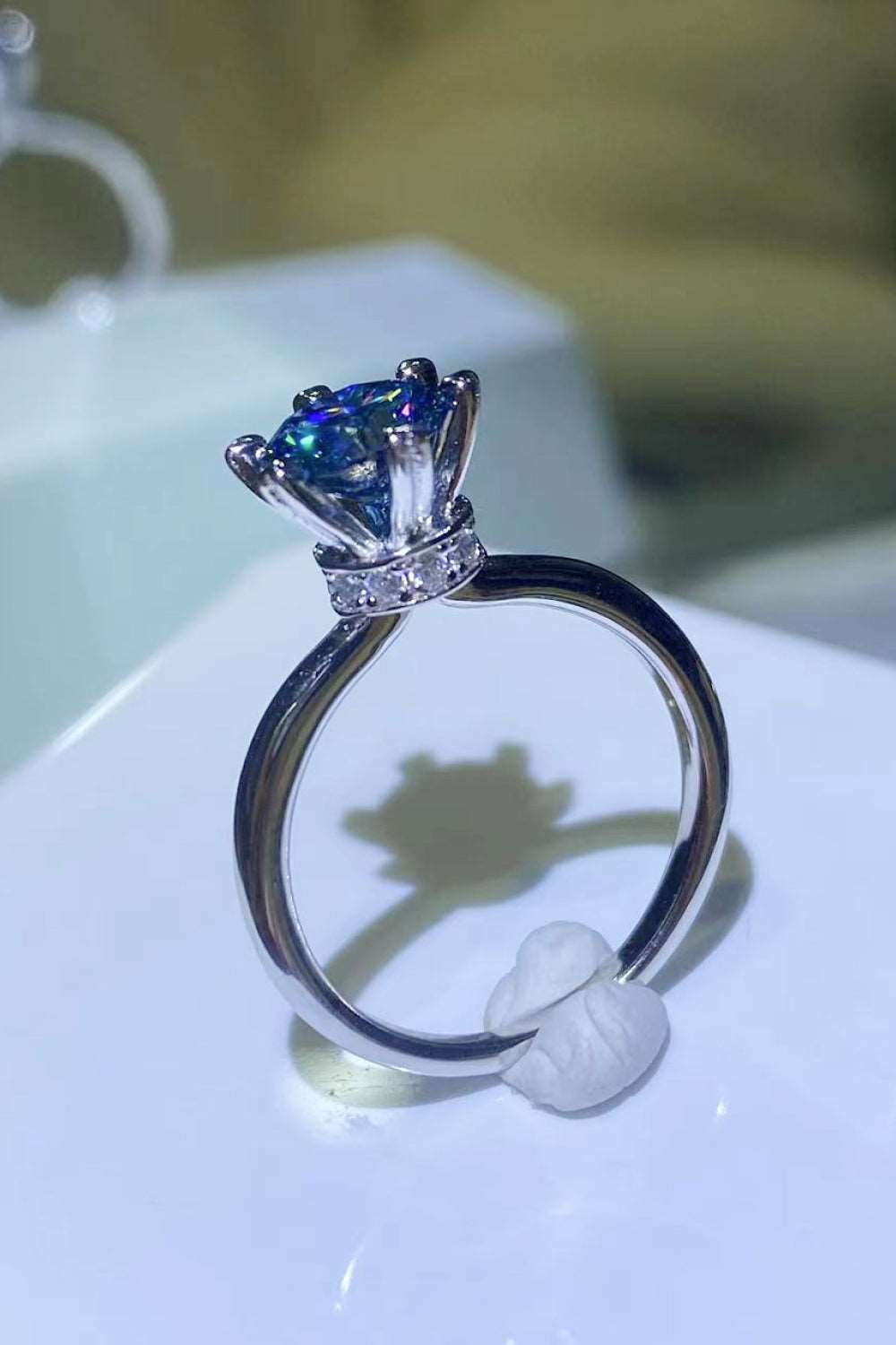 1 Carat Blue Round Moissanite 6-Prong 925 Sterling Silver Platinum Plated Solitaire Ring Ti Amo I love you