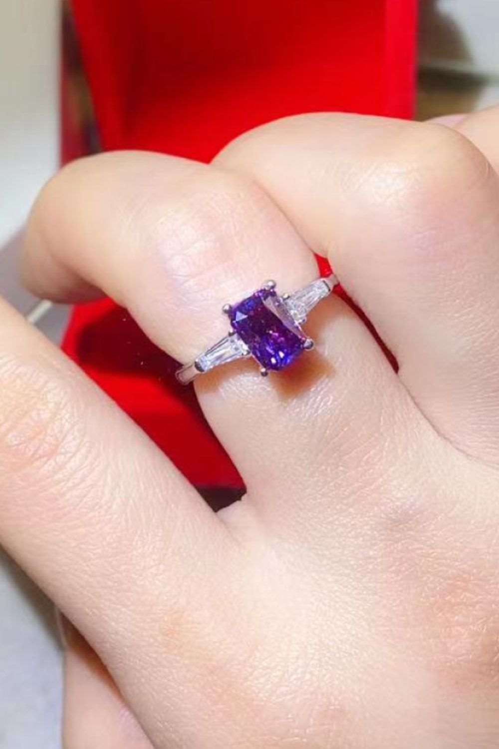 1 Carat Moissanite Platinum-Plated Rectangle Ring in Purple Ti Amo I love you